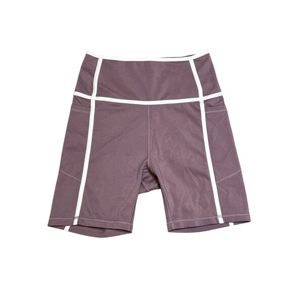 Antonio Melani Active High Waist Contrast Trim Purple White Bike Shorts Medium - Picture 2 of 8
